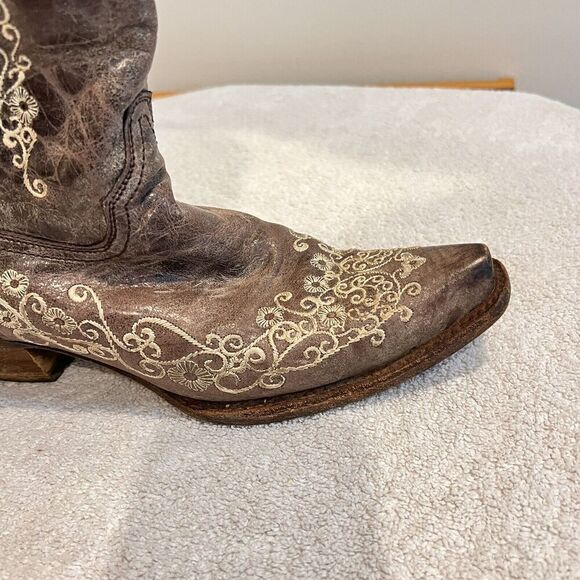 Corral Distressed Brown Cowgirl Boots Bone Embroidery 7.5 Western Cowboy Boho - Picture 9 of 16